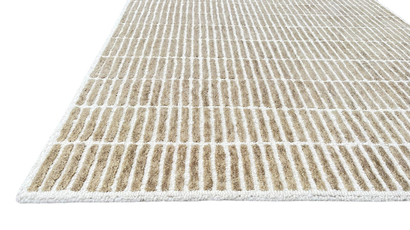 Capitola Hand Tufted Wool Rug | Light Brown & Ivory Textured Striped Area Rug | Modern Minimalist Carpet