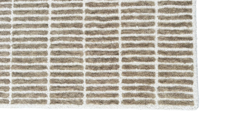 Capitola Hand Tufted Wool Rug | Light Brown & Ivory Textured Striped Area Rug | Modern Minimalist Carpet