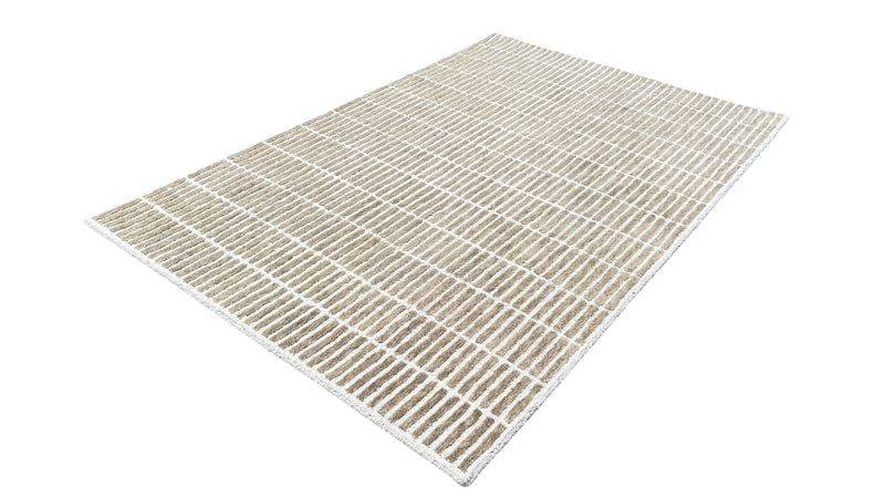 Capitola Hand Tufted Wool Rug | Light Brown & Ivory Textured Striped Area Rug | Modern Minimalist Carpet