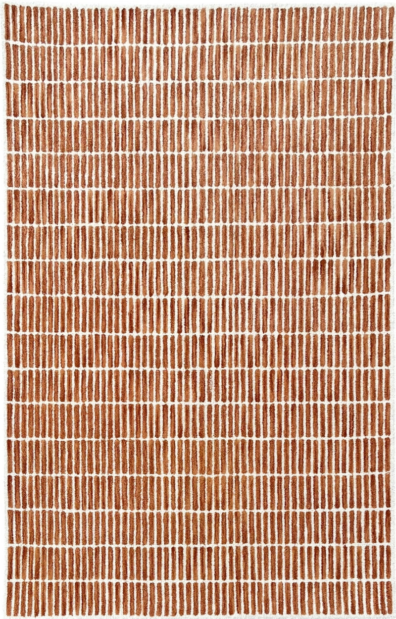 Capitola Hand Tufted Wool Rug – Rust & Ivory Striped Modern Area Rug | Textured Contemporary Carpet