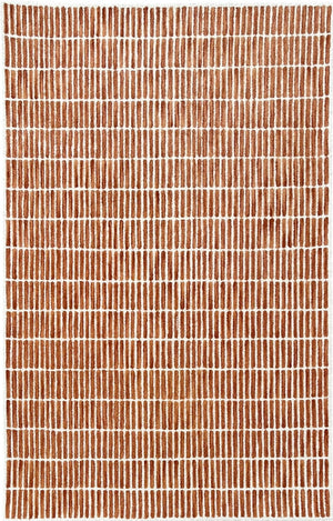 – Rust & Ivory Striped Modern Area Rug | Textured Contemporary Carpet