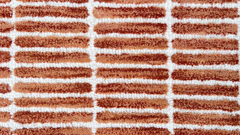 Capitola Hand Tufted Wool Rug – Rust & Ivory Striped Modern Area Rug | Textured Contemporary Carpet