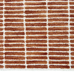 Capitola Hand Tufted Wool Rug – Rust & Ivory Striped Modern Area Rug | Textured Contemporary Carpet