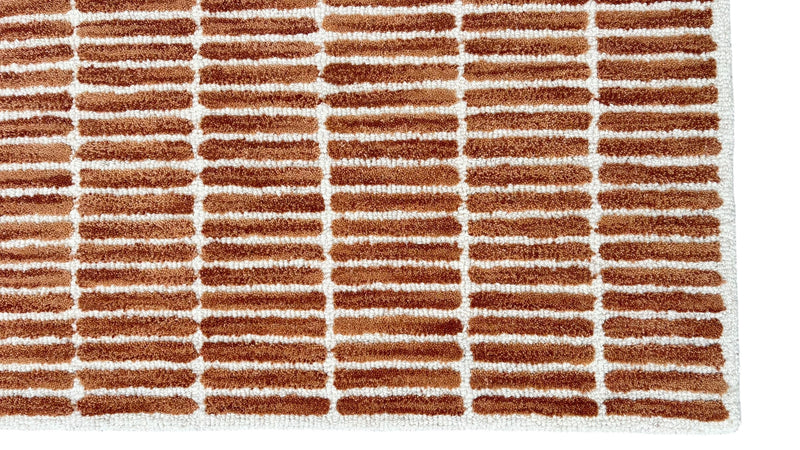 Capitola Hand Tufted Wool Rug – Rust & Ivory Striped Modern Area Rug | Textured Contemporary Carpet