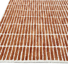 Capitola Hand Tufted Wool Rug – Rust & Ivory Striped Modern Area Rug | Textured Contemporary Carpet