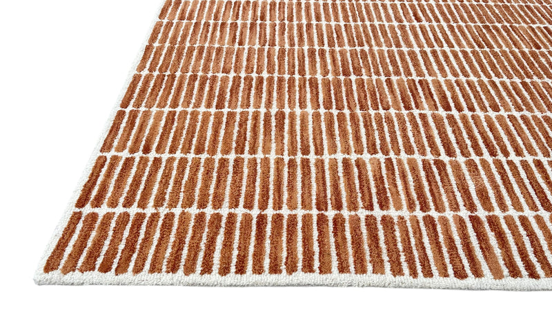 Capitola Hand Tufted Wool Rug – Rust & Ivory Striped Modern Area Rug | Textured Contemporary Carpet