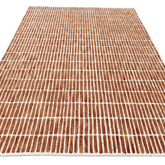 Capitola Hand Tufted Wool Rug – Rust & Ivory Striped Modern Area Rug | Textured Contemporary Carpet