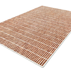 Capitola Hand Tufted Wool Rug – Rust & Ivory Striped Modern Area Rug | Textured Contemporary Carpet