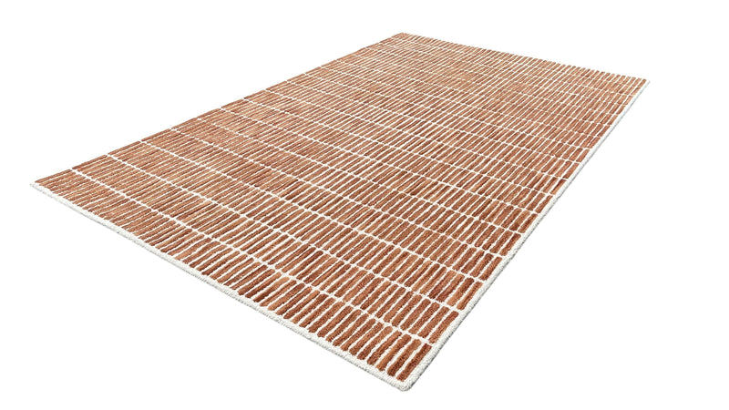 Capitola Hand Tufted Wool Rug – Rust & Ivory Striped Modern Area Rug | Textured Contemporary Carpet