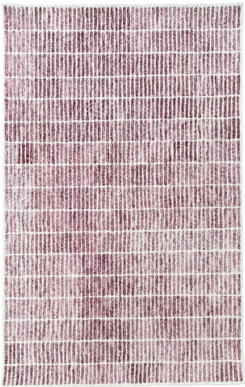 Capitola Hand Tufted Wool Rug – Wine & Ivory Striped Modern Area Rug | Textured Contemporary Carpet