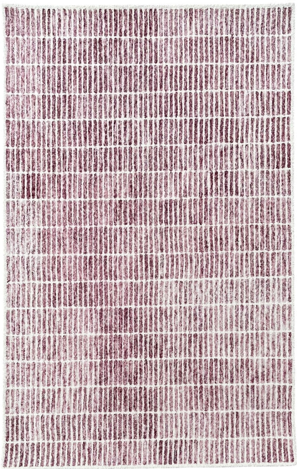 Capitola Hand Tufted Wool Rug – Wine & Ivory Striped Modern Area Rug | Textured Contemporary Carpet