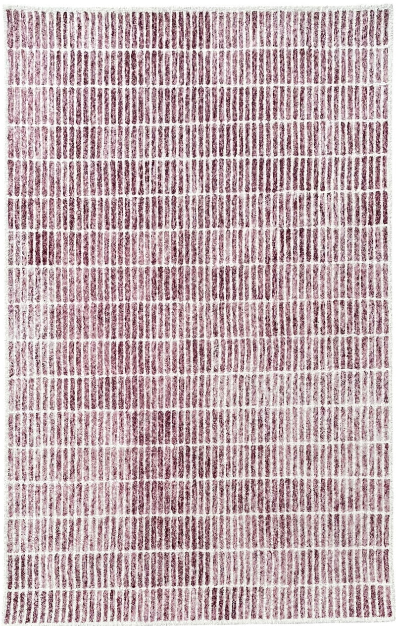 Capitola Hand Tufted Wool Rug – Wine & Ivory Striped Modern Area Rug | Textured Contemporary Carpet