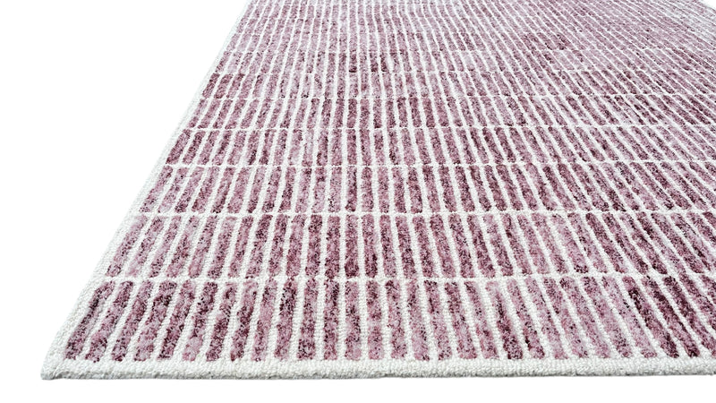 Capitola Hand Tufted Wool Rug – Wine & Ivory Striped Modern Area Rug | Textured Contemporary Carpet