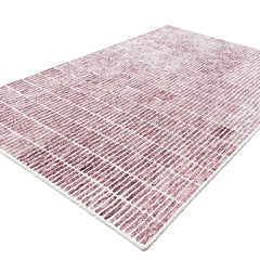 Capitola Hand Tufted Wool Rug – Wine & Ivory Striped Modern Area Rug | Textured Contemporary Carpet