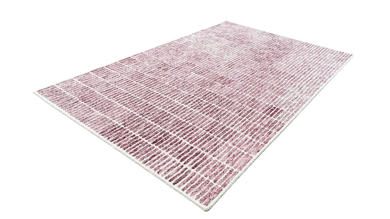 Capitola Hand Tufted Wool Rug – Wine & Ivory Striped Modern Area Rug | Textured Contemporary Carpet