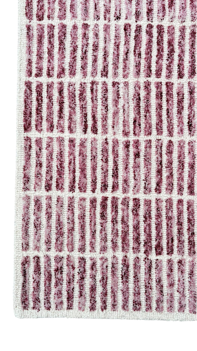 Capitola Hand Tufted Wool Rug – Wine & Ivory Striped Modern Area Rug | Textured Contemporary Carpet