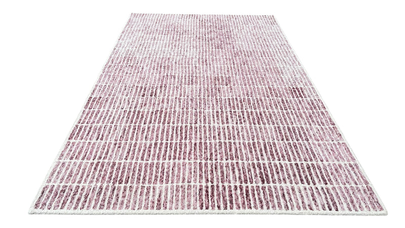 Capitola Hand Tufted Wool Rug – Wine & Ivory Striped Modern Area Rug | Textured Contemporary Carpet