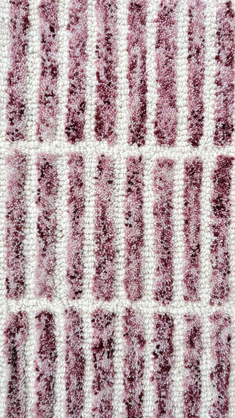 Capitola Hand Tufted Wool Rug – Wine & Ivory Striped Modern Area Rug | Textured Contemporary Carpet