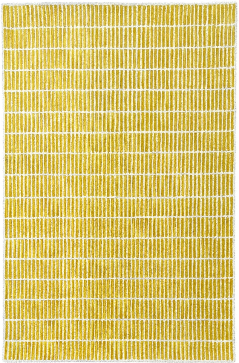 Capitola Hand Tufted Wool Rug –Yellow & White Striped Modern Area Rug | Textured Contemporary Carpet
