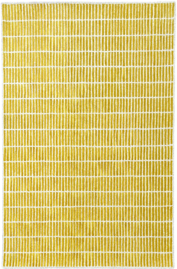 Capitola Hand Tufted Wool Rug –Yellow & White Striped Modern Area Rug | Textured Contemporary Carpet