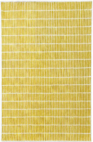 –Yellow & White Striped Modern Area Rug | Textured Contemporary Carpet
