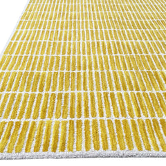 Capitola Hand Tufted Wool Rug –Yellow & White Striped Modern Area Rug | Textured Contemporary Carpet