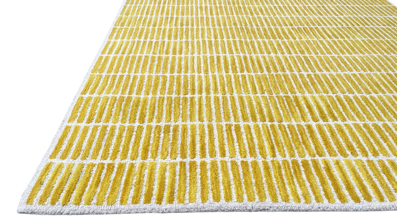 Capitola Hand Tufted Wool Rug –Yellow & White Striped Modern Area Rug | Textured Contemporary Carpet