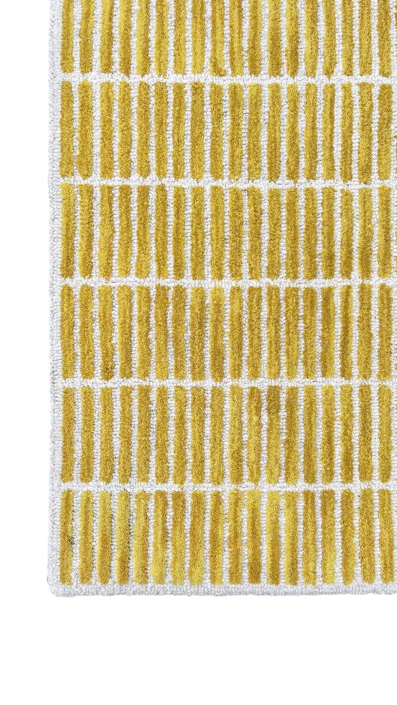 Capitola Hand Tufted Wool Rug –Yellow & White Striped Modern Area Rug | Textured Contemporary Carpet