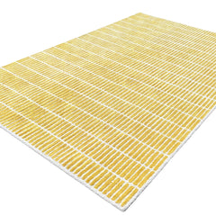 Capitola Hand Tufted Wool Rug –Yellow & White Striped Modern Area Rug | Textured Contemporary Carpet
