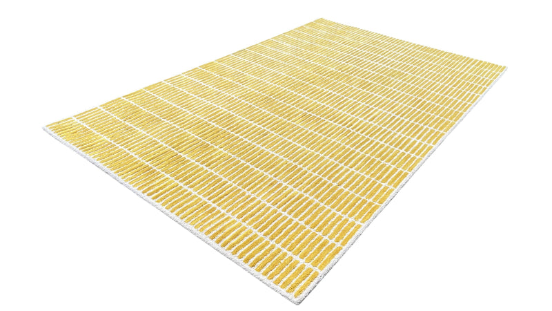 Capitola Hand Tufted Wool Rug –Yellow & White Striped Modern Area Rug | Textured Contemporary Carpet