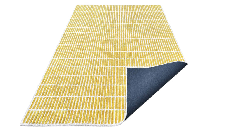 Capitola Hand Tufted Wool Rug –Yellow & White Striped Modern Area Rug | Textured Contemporary Carpet