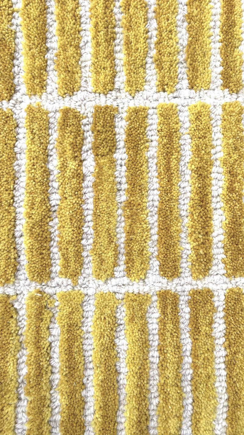 Capitola Hand Tufted Wool Rug –Yellow & White Striped Modern Area Rug | Textured Contemporary Carpet