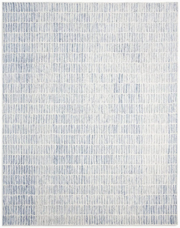 Capitola Hand Tufted Wool Rug –Blue & Ivory Striped Modern Area Rug | Textured Contemporary Carpet