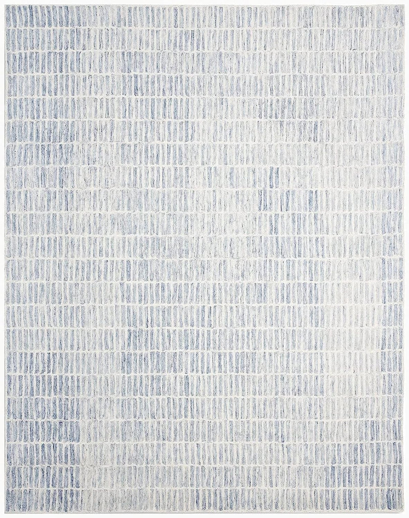 Capitola Hand Tufted Wool Rug –Blue & Ivory Striped Modern Area Rug | Textured Contemporary Carpet
