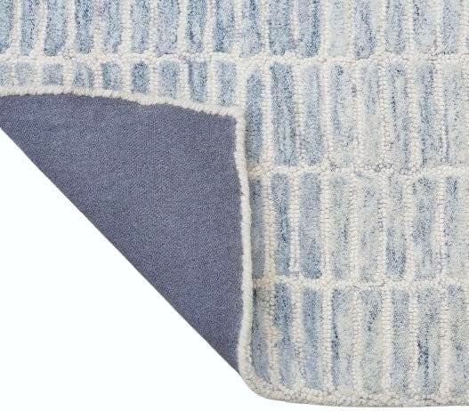Capitola Hand Tufted Wool Rug –Blue & Ivory Striped Modern Area Rug | Textured Contemporary Carpet