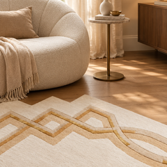 Lattice Hand-Tufted Ivory Wool Rug | Geometric Border Design | Modern Statement Area Rug