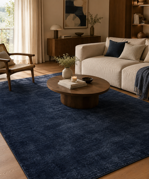 Midnight Veil Solid Hand Tufted Wool Rug Navy