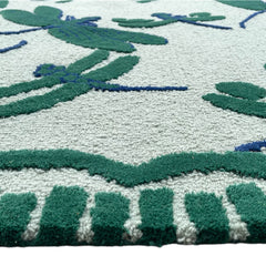 Green Dragonfly Hand Tufted Wool Rug | Botanical Vintage-Inspired Area Rug