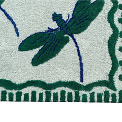 Green Dragonfly Hand Tufted Wool Rug | Botanical Vintage-Inspired Area Rug