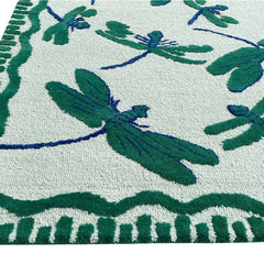 Green Dragonfly Hand Tufted Wool Rug | Botanical Vintage-Inspired Area Rug