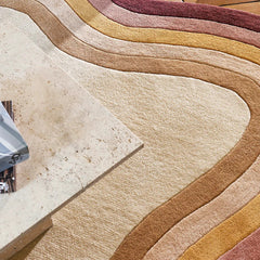 Frago Organic Wavy Border Rug | Rust, Beige & Mustard Modern Area Rug