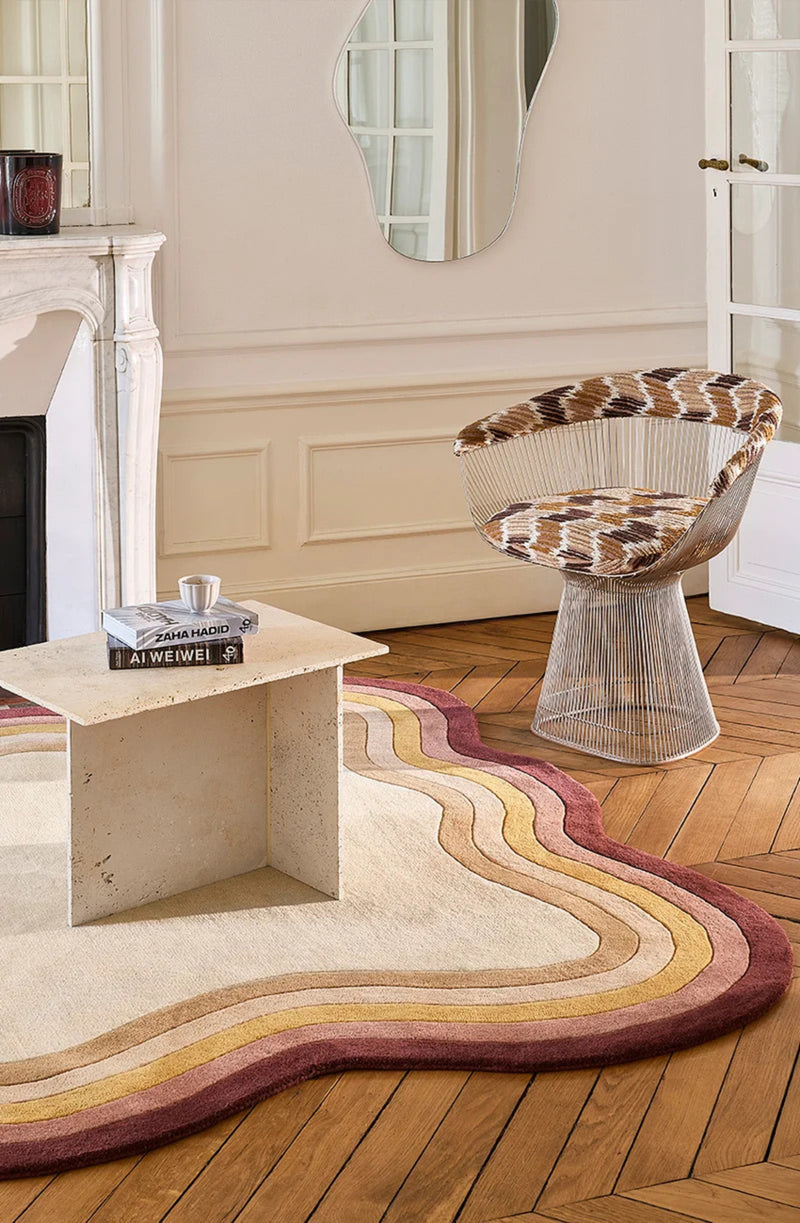 Frago Organic Wavy Border Rug | Rust, Beige & Mustard Modern Area Rug