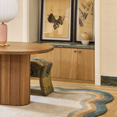 Frago Organic Wavy Border Rug | Blue, Mustard & Ivory Modern Area Rug