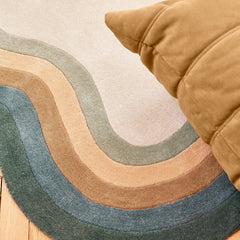 Frago Organic Wavy Border Rug | Blue, Mustard & Ivory Modern Area Rug
