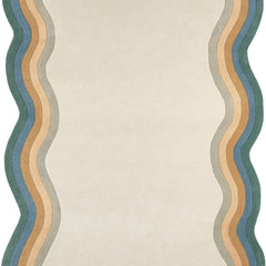 Frago Organic Wavy Border Rug | Blue, Mustard & Ivory Modern Area Rug