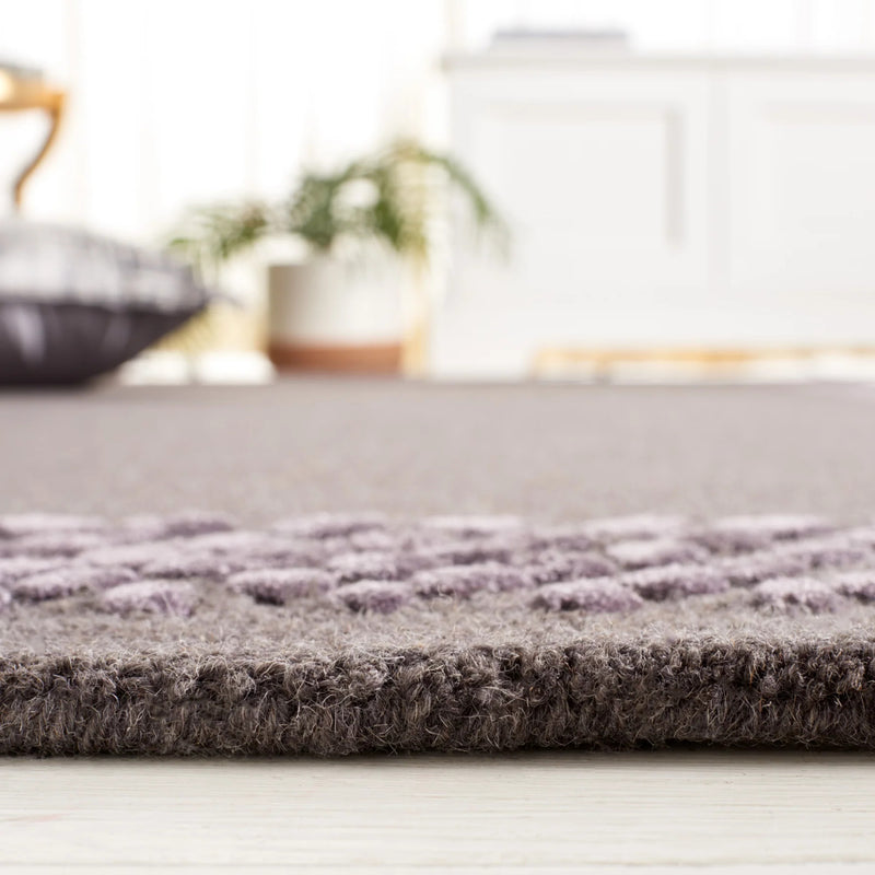 Glam Wool Pebble Border Hand-Tufted Wool & Viscose Rug | Ash Grey Textured Modern Area Rug