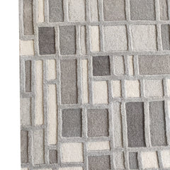 Grey Box Hand-Tufted Wool Rug | Geometric Block Pattern Modern Area Rug in Grey & Ivory