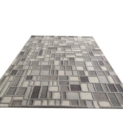 Grey Box Hand-Tufted Wool Rug | Geometric Block Pattern Modern Area Rug in Grey & Ivory