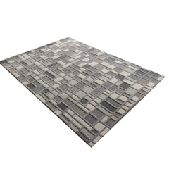 Grey Box Hand-Tufted Wool Rug | Geometric Block Pattern Modern Area Rug in Grey & Ivory