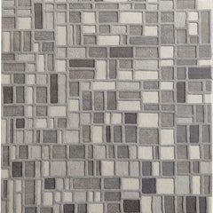 Grey Box Hand-Tufted Wool Rug | Geometric Block Pattern Modern Area Rug in Grey & Ivory